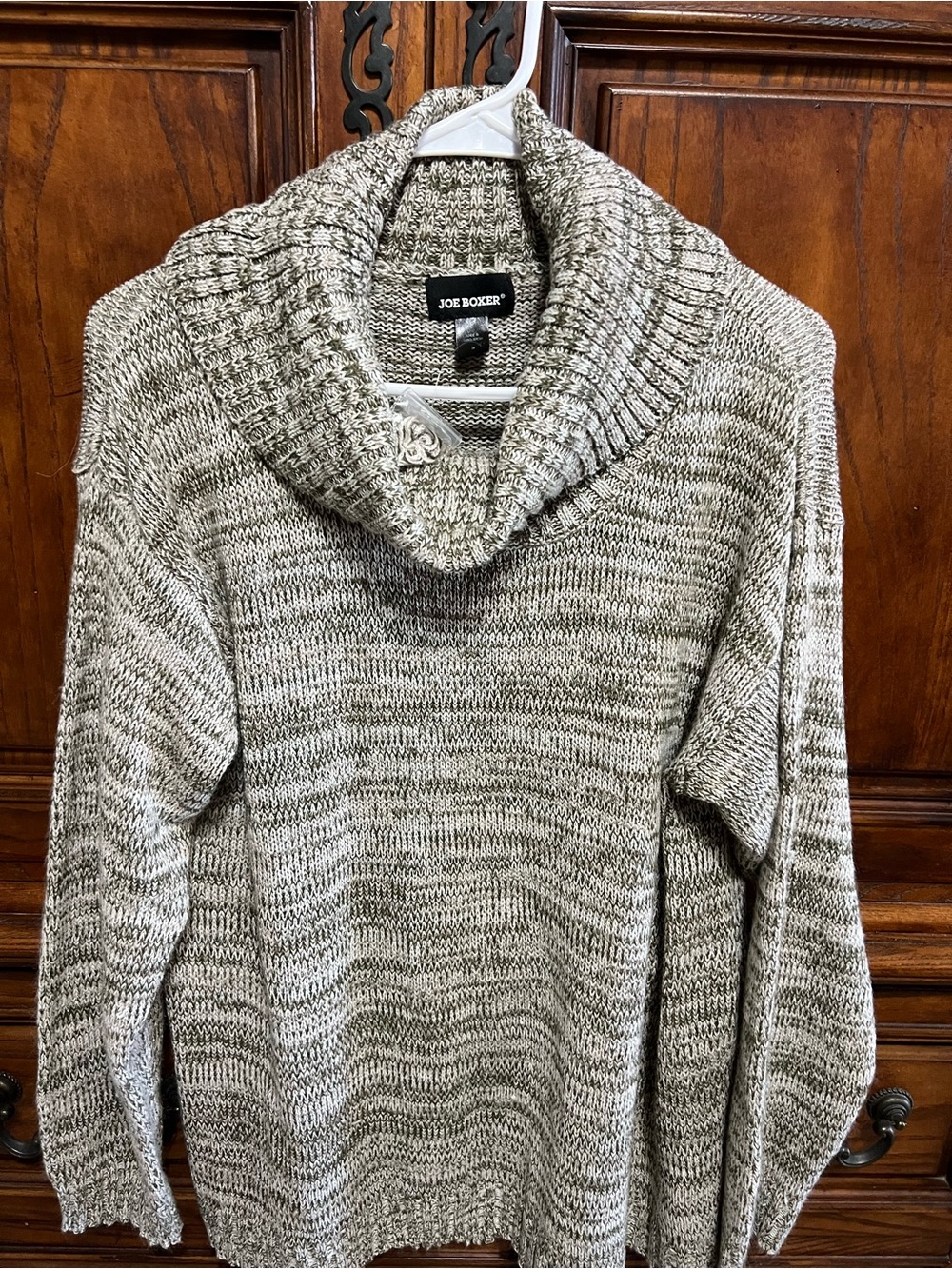 Joe Boxer Chunky Knit Cowl Neck Sweater – New – Olive/Cream 3X